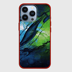 Чехол для iPhone 13 Pro Green blue abstract, цвет: 3D-красный