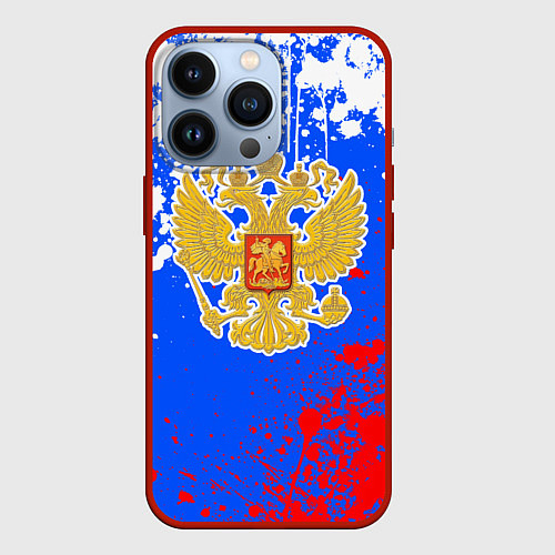 Чехол iPhone 13 Pro Триколор рф и герб / 3D-Красный – фото 1