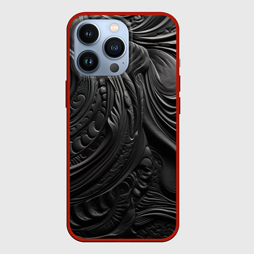 Чехол iPhone 13 Pro Черная объемная текстура / 3D-Красный – фото 1