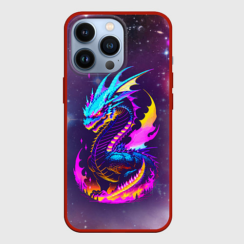 Чехол iPhone 13 Pro Space dragon - neon glow - neural network / 3D-Красный – фото 1