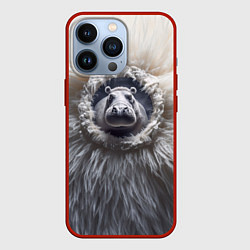 Чехол для iPhone 13 Pro Брутальный бегемот, цвет: 3D-красный