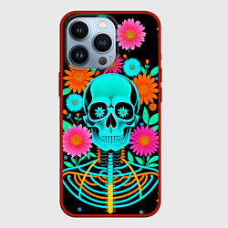 Чехол для iPhone 13 Pro Неоновый скелет в цветах, цвет: 3D-красный