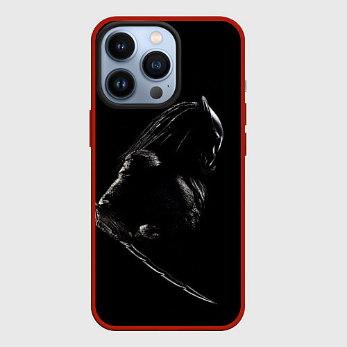 Чехол iPhone 13 Pro Хищник на черном фоне / 3D-Красный – фото 1