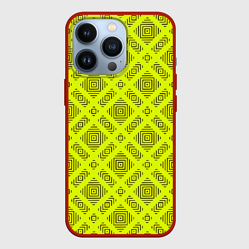 Чехол iPhone 13 Pro Черный геометрический орнамент на желтом фоне / 3D-Красный – фото 1