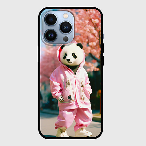 Чехол iPhone 13 Pro Милая панда в пуховике / 3D-Черный – фото 1