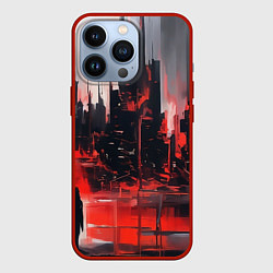 Чехол для iPhone 13 Pro Нарисованный город с силуэтом человека, цвет: 3D-красный