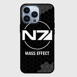 Чехол для iPhone 13 Pro Mass Effect glitch на темном фоне, цвет: 3D-черный