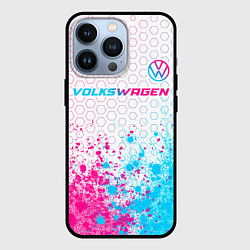 Чехол для iPhone 13 Pro Volkswagen neon gradient style: символ сверху, цвет: 3D-черный