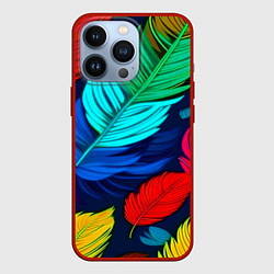 Чехол для iPhone 13 Pro Яркие перья, цвет: 3D-красный