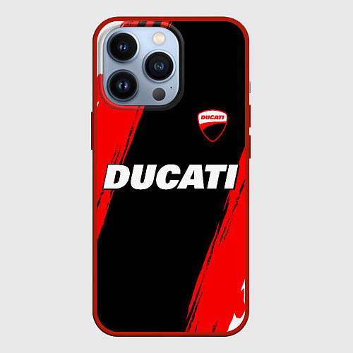 Чехол iPhone 13 Pro Ducati moto - красные полосы / 3D-Красный – фото 1