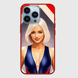 Чехол для iPhone 13 Pro Девушка блондинка в спортивном костюме, цвет: 3D-красный