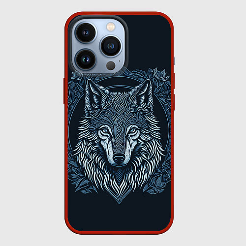 Чехол iPhone 13 Pro Волк, векторный орнаментализм / 3D-Красный – фото 1