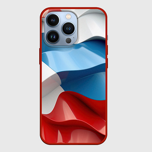 Чехол iPhone 13 Pro Абстракция в цветах флага РФ / 3D-Красный – фото 1