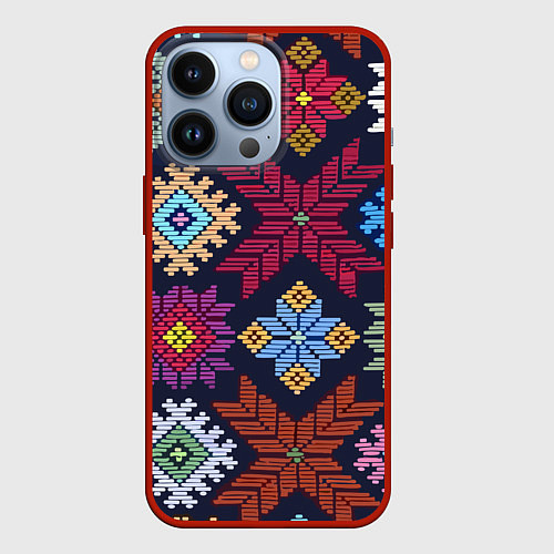 Чехол iPhone 13 Pro Орнамент удмуртский / 3D-Красный – фото 1