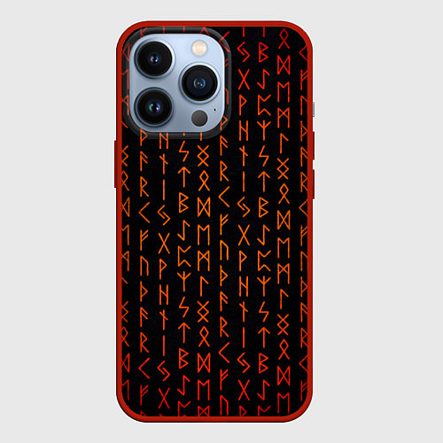 Чехол iPhone 13 Pro Руны - паттерн / 3D-Красный – фото 1