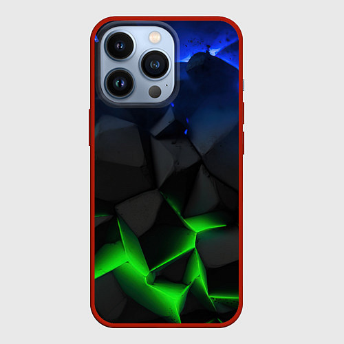 Чехол iPhone 13 Pro Разлом синих и зеленых плит / 3D-Красный – фото 1