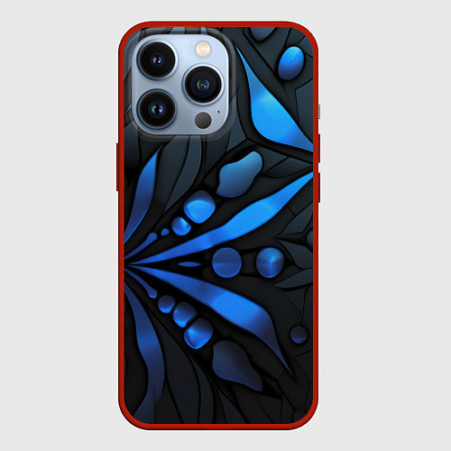 Чехол iPhone 13 Pro Black blue elements / 3D-Красный – фото 1