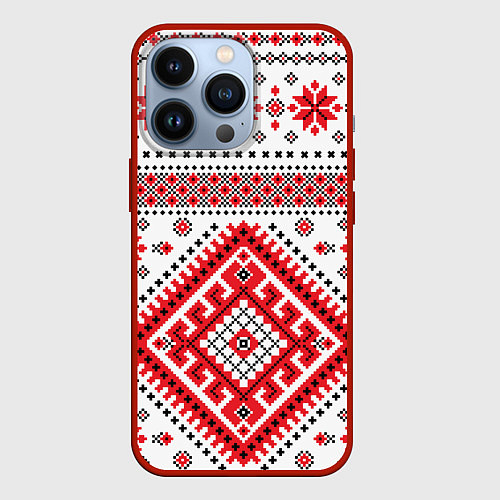 Чехол iPhone 13 Pro Удмуртская роспись / 3D-Красный – фото 1