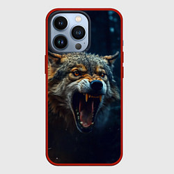 Чехол для iPhone 13 Pro Волк рассвет, цвет: 3D-красный
