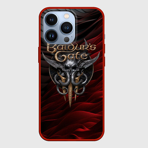 Чехол iPhone 13 Pro Baldurs Gate 3 logo dark red black / 3D-Красный – фото 1