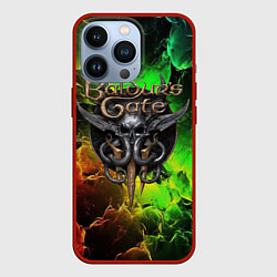 Чехол для iPhone 13 Pro Baldurs Gate 3 logo dark red green fire, цвет: 3D-красный