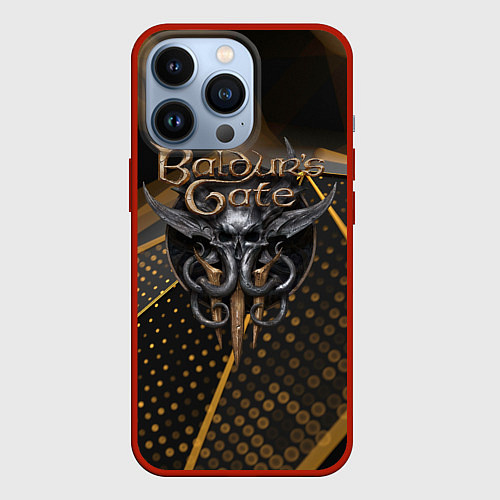 Чехол iPhone 13 Pro Baldurs Gate 3 logo dark gold geometry / 3D-Красный – фото 1