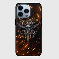 Чехол для iPhone 13 Pro Baldurs Gate 3 logo fire, цвет: 3D-черный