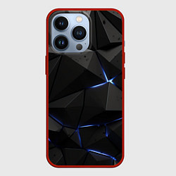 Чехол для iPhone 13 Pro Черные плиты с синим свечением, цвет: 3D-красный