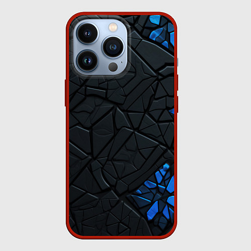Чехол iPhone 13 Pro Черные плиты с синими вставками / 3D-Красный – фото 1