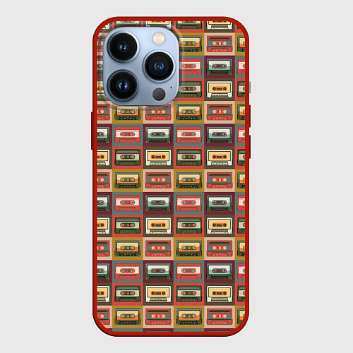 Чехол iPhone 13 Pro Коллекция старинных аудиокассет / 3D-Красный – фото 1
