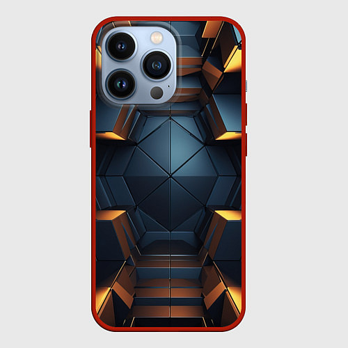 Чехол iPhone 13 Pro Объемные полигоны / 3D-Красный – фото 1