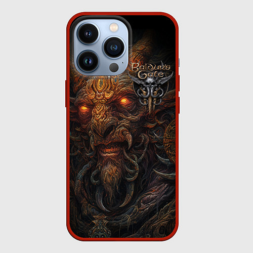 Чехол iPhone 13 Pro Baldurs Gate 3 logo demon / 3D-Красный – фото 1