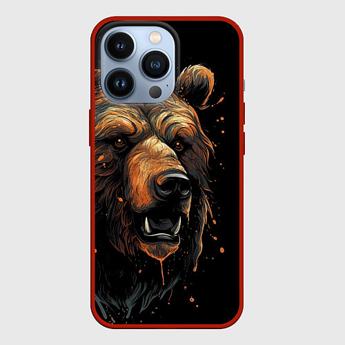 Чехол iPhone 13 Pro Бурый медведь / 3D-Красный – фото 1
