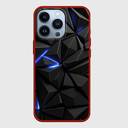 Чехол для iPhone 13 Pro Неоновое синее свечение на черном, цвет: 3D-красный