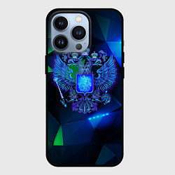 Чехол для iPhone 13 Pro Неоновый герб РФ, цвет: 3D-черный