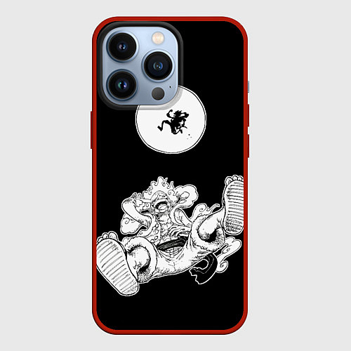 Чехол iPhone 13 Pro Луффи и гир 5 на луне / 3D-Красный – фото 1