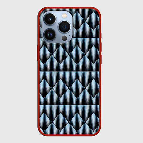 Чехол iPhone 13 Pro Черные синие объемные ромбы / 3D-Красный – фото 1