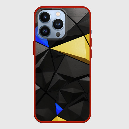 Чехол iPhone 13 Pro Black yellow elements / 3D-Красный – фото 1