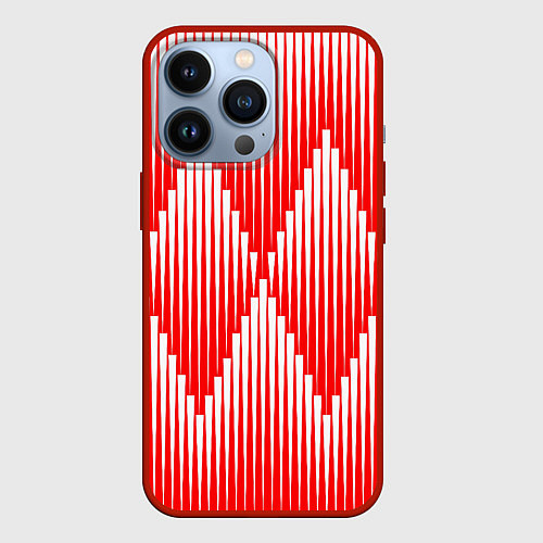 Чехол iPhone 13 Pro Красные белые большие ромбы / 3D-Красный – фото 1