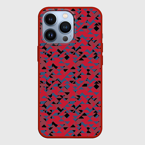 Чехол iPhone 13 Pro Черные и синие треугольники на красном / 3D-Красный – фото 1