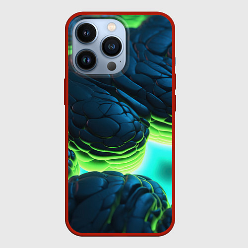 Чехол iPhone 13 Pro Зеленые объемные плиты / 3D-Красный – фото 1