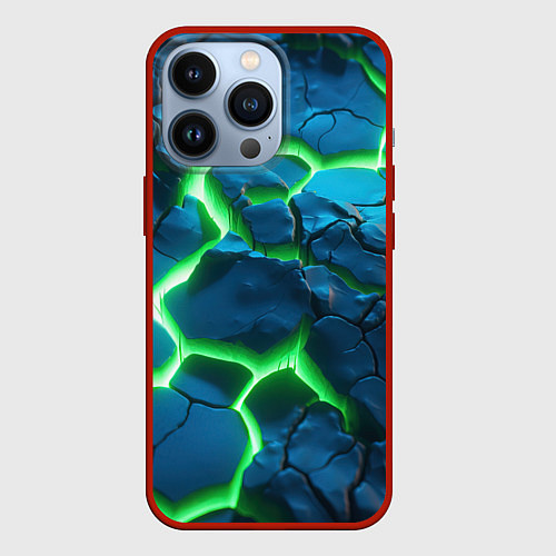 Чехол iPhone 13 Pro Разлом зеленых плит / 3D-Красный – фото 1