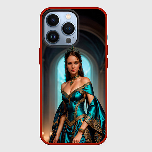Чехол iPhone 13 Pro Девушка принцесса в бирюзовом платье с драгоценнос / 3D-Красный – фото 1