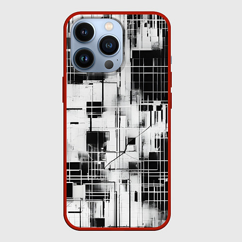 Чехол iPhone 13 Pro Кибер Сетка гранж / 3D-Красный – фото 1