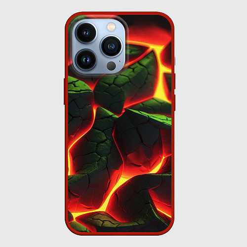 Чехол iPhone 13 Pro Зеленые плиты и лава / 3D-Красный – фото 1