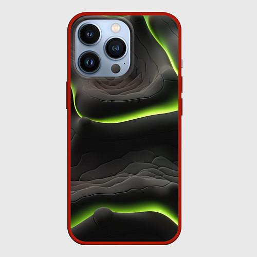 Чехол iPhone 13 Pro Green black texture / 3D-Красный – фото 1