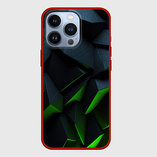 Чехол iPhone 13 Pro Черные и зеленые плиты / 3D-Красный – фото 1