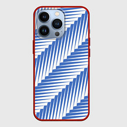 Чехол для iPhone 13 Pro Голубая белая диагональ, цвет: 3D-красный