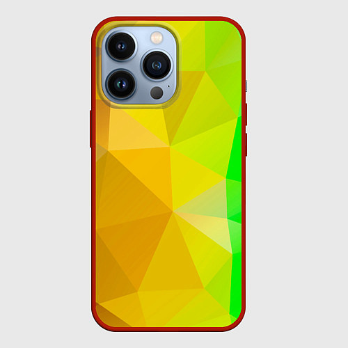 Чехол iPhone 13 Pro Жёлто-зелёная геометрия / 3D-Красный – фото 1