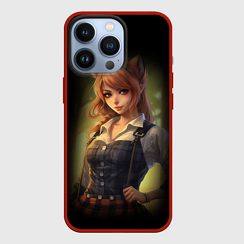 Чехол iPhone 13 Pro Девушка лисица / 3D-Красный – фото 1